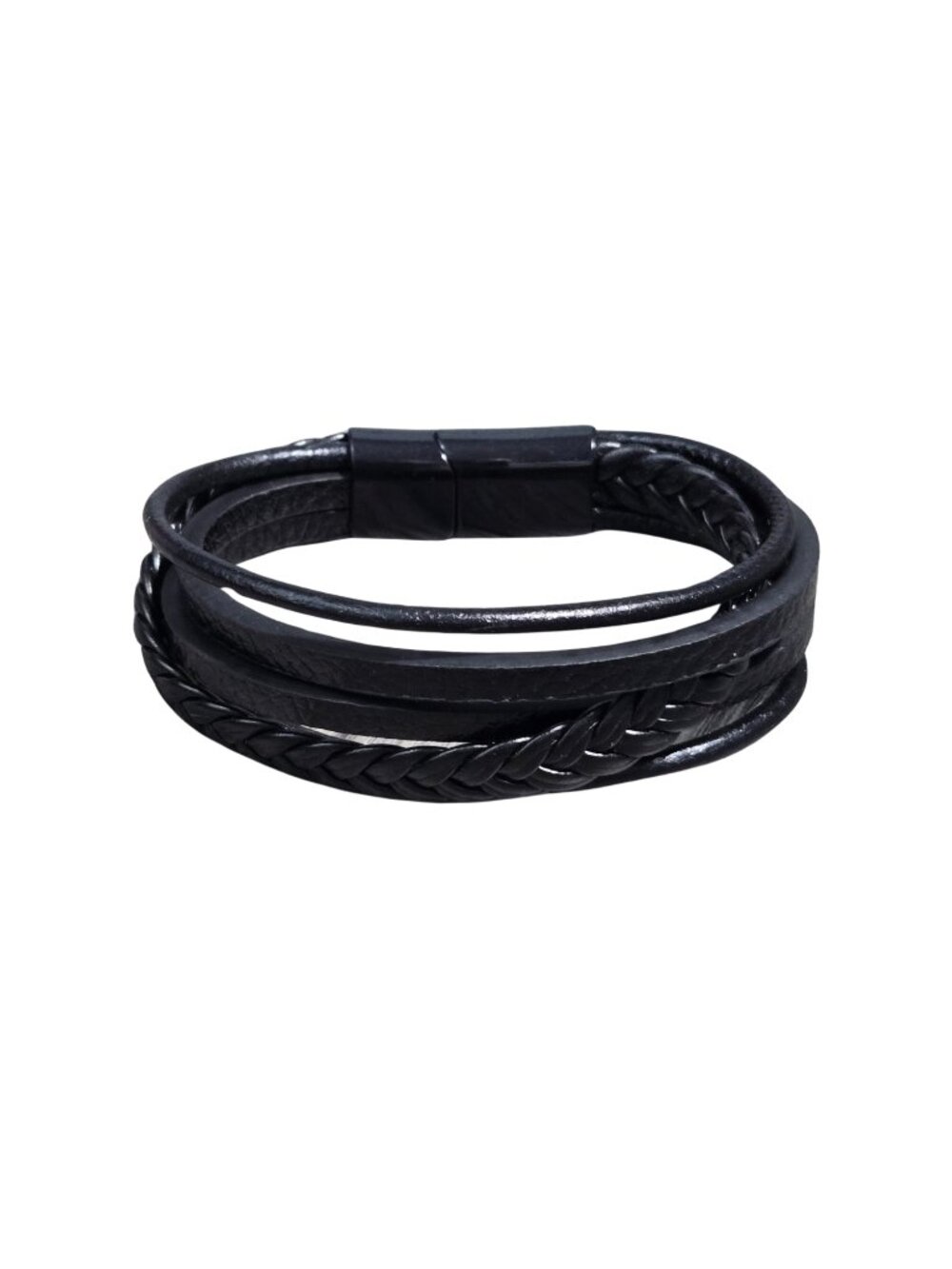 3/$20 NIP | Black Multi-Strand Layered Braided Leather Bracelet Magnetic Clasp